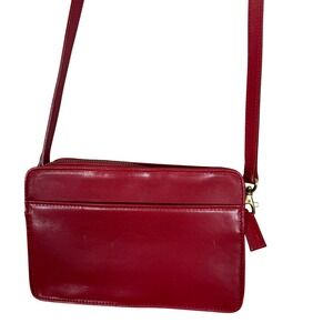 Talbots Red Faux Leather Crossbody Bag Gold Hardware Vintage Style Purse